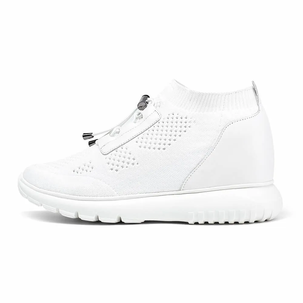 8 CM/3.15 Inches CMR CHAMARIPA Women's Height Increasing White Knit Sneakers