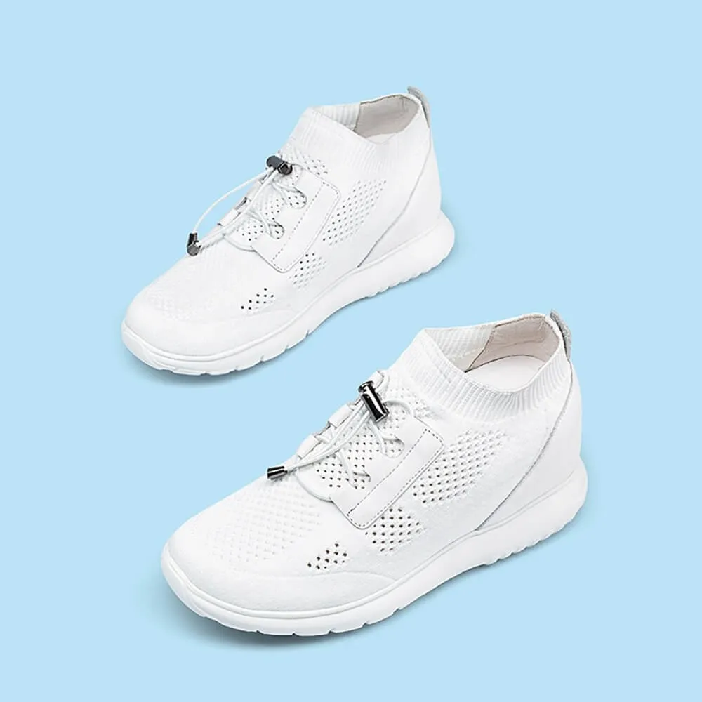 8 CM/3.15 Inches CMR CHAMARIPA Women's Height Increasing White Knit Sneakers