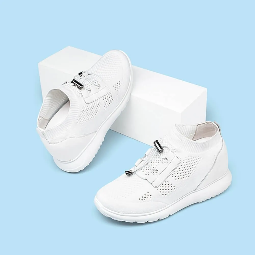 8 CM/3.15 Inches CMR CHAMARIPA Women's Height Increasing White Knit Sneakers