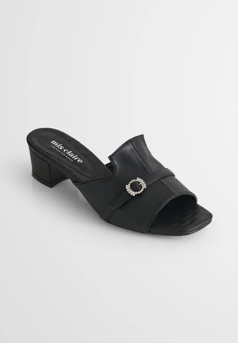 Aimee Elegant Diamante High Heel Mules - Black