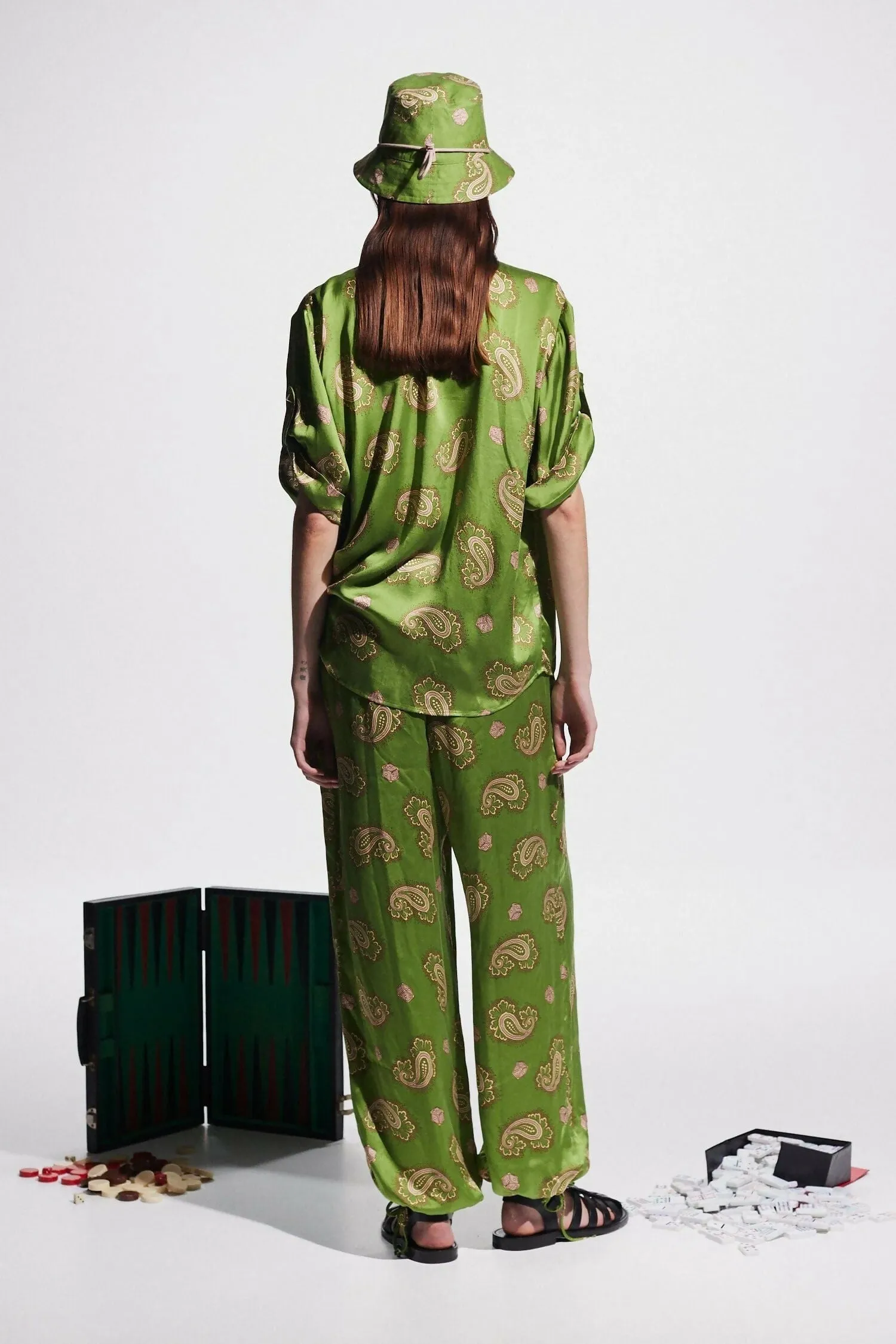 Alemais Dice Silk Shirt and Pant Set Green Size AU 14