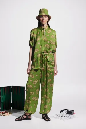 Alemais Dice Silk Shirt and Pant Set Green Size AU 14