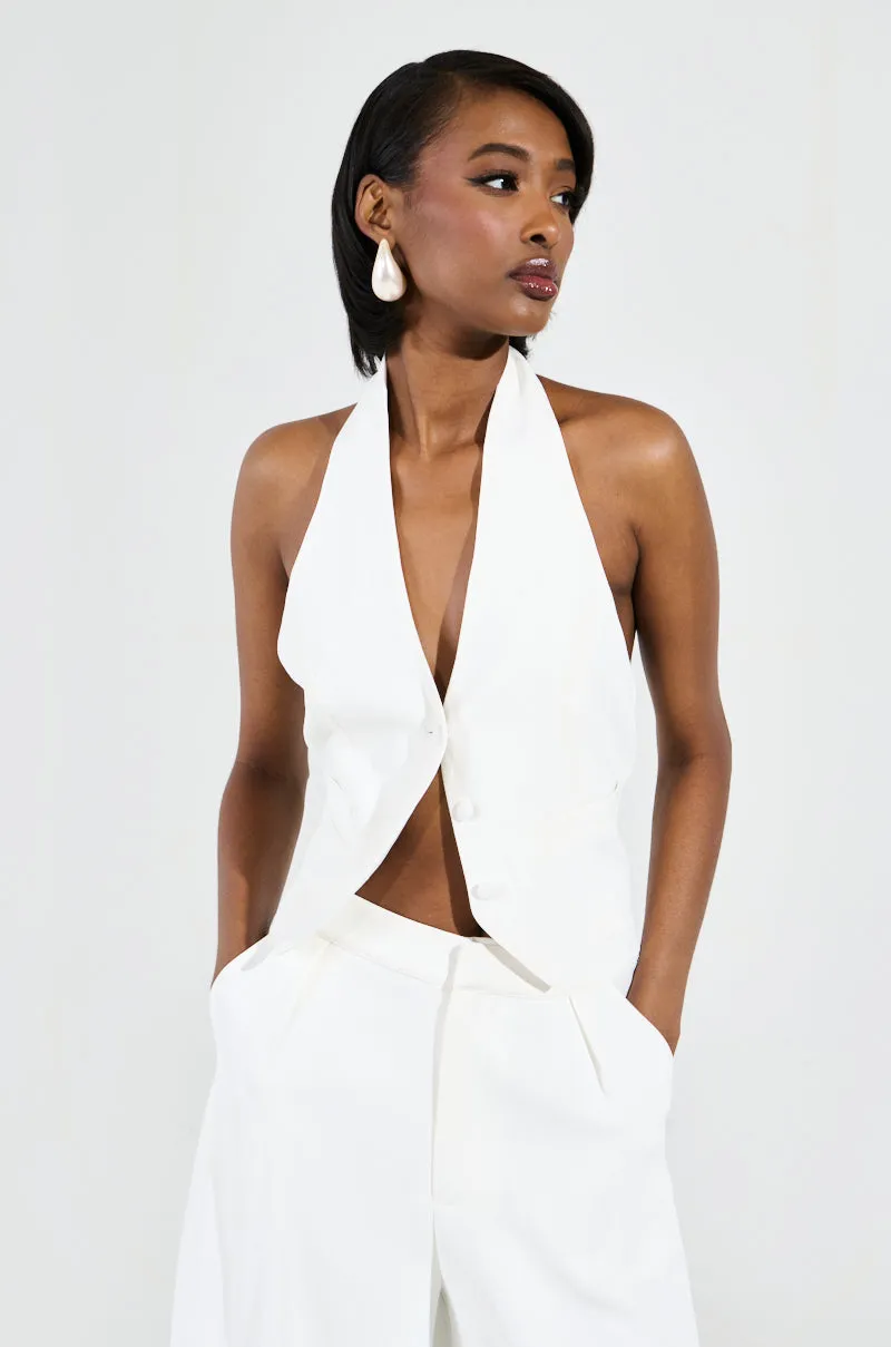 AMBROSIA CROPPED HALTER VEST IN WHITE