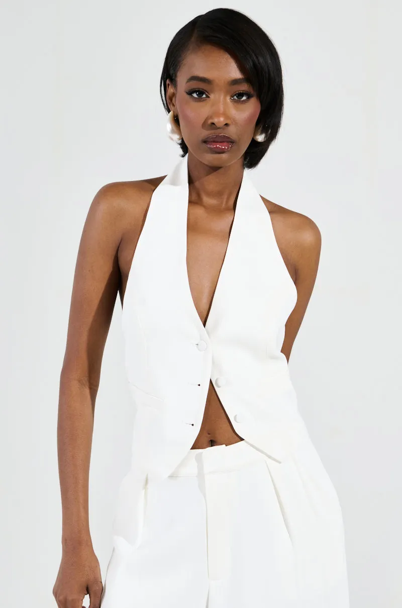 AMBROSIA CROPPED HALTER VEST IN WHITE