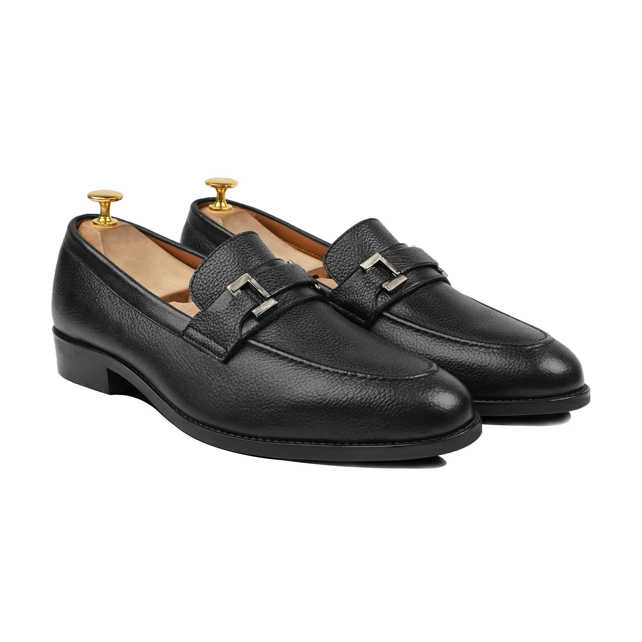 Athena - Men's Black Pebble Grain Leather Loafer