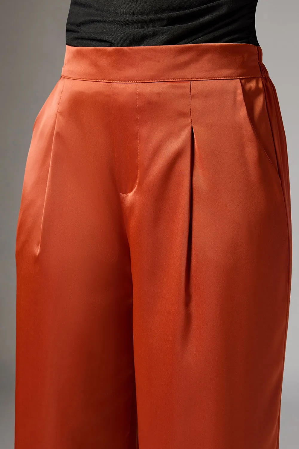 Caramel Rust Satin Straight Korean Pants