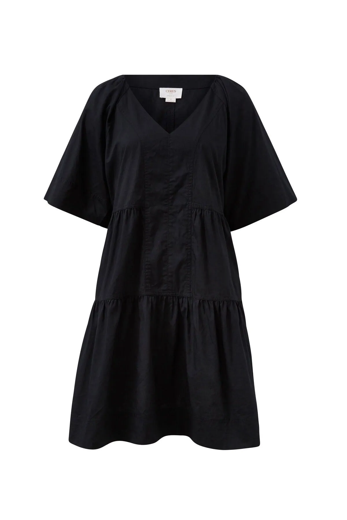 Ceres Life Tiered Poplin Mini Dress/Black