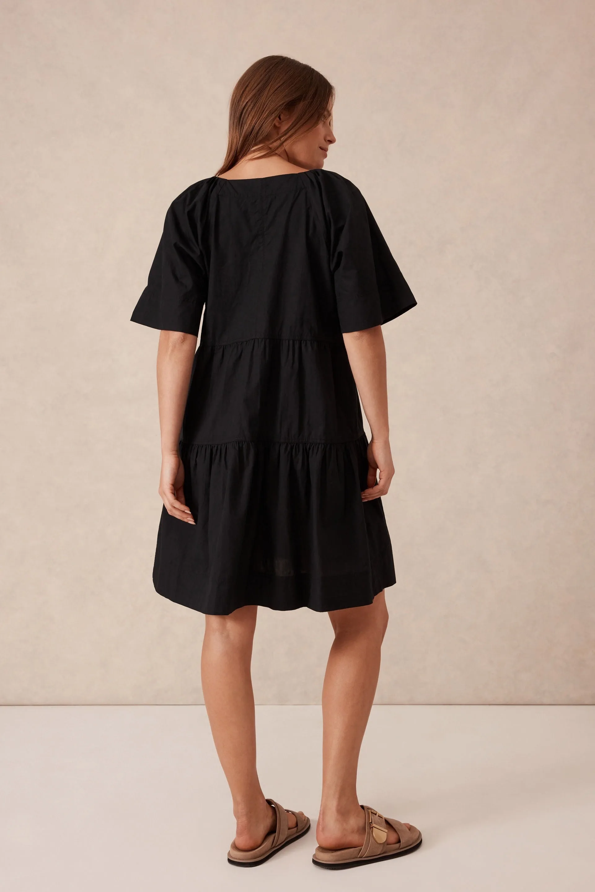 Ceres Life Tiered Poplin Mini Dress/Black