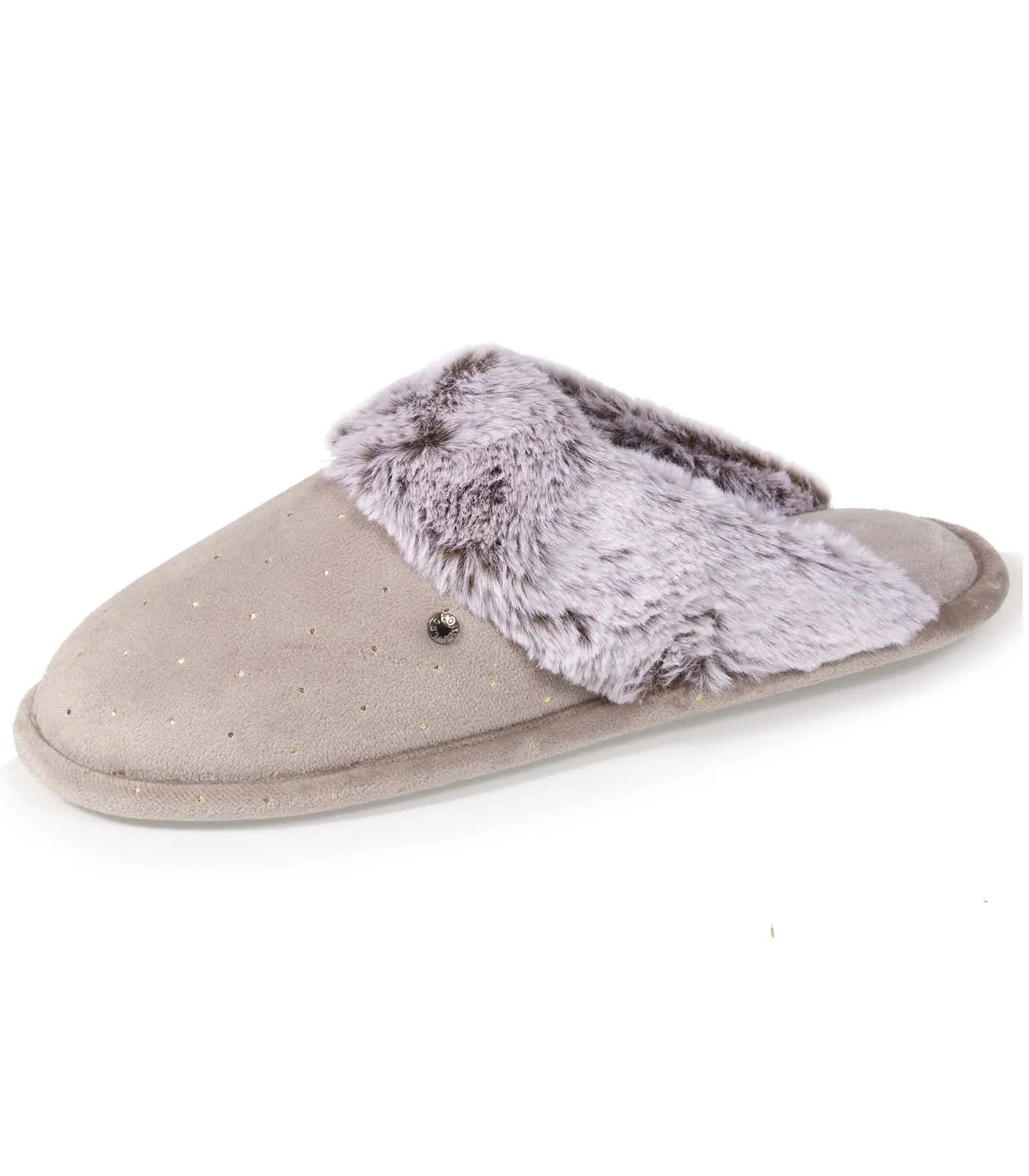 Chaussons mules Femme Pois Dorés Taupe