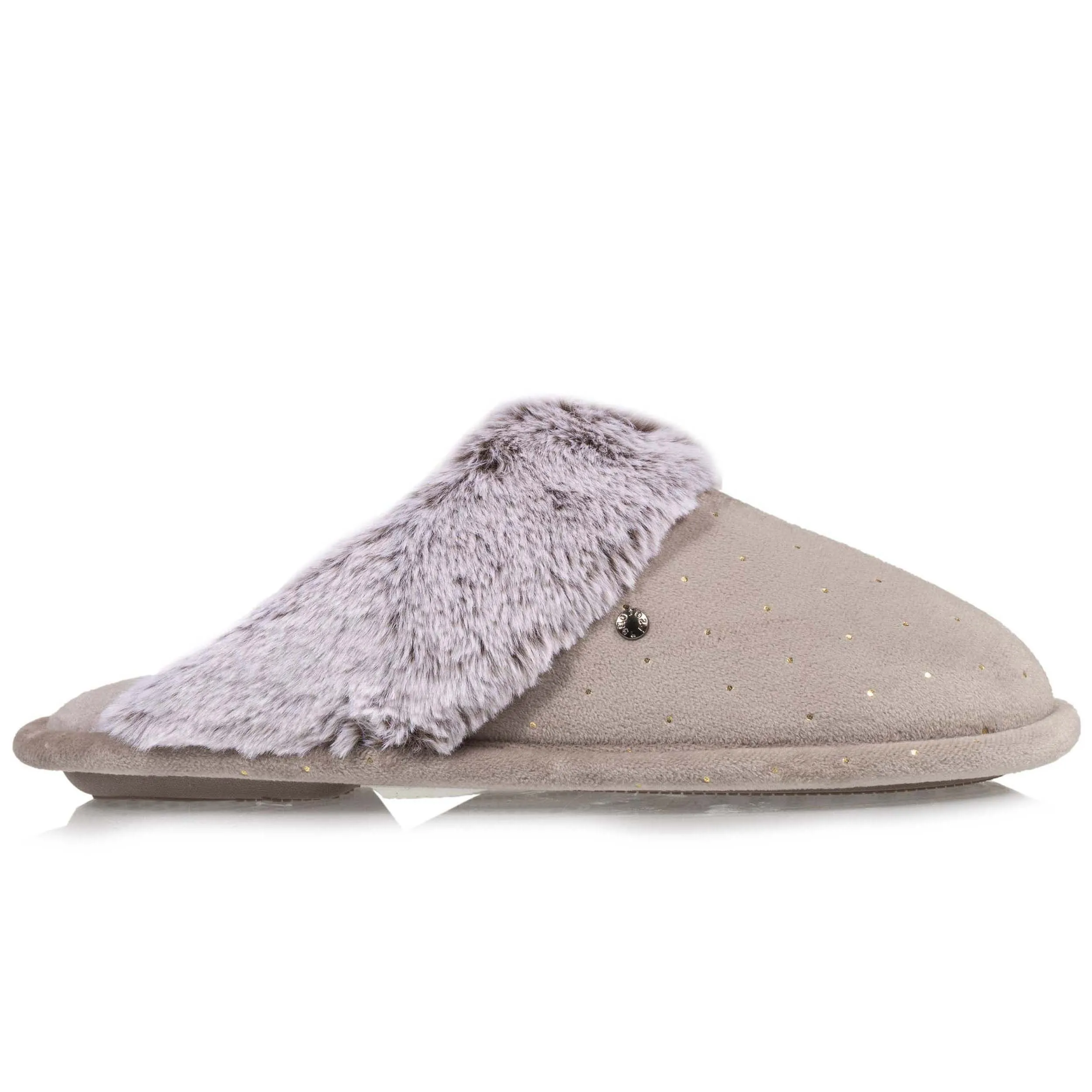 Chaussons mules Femme Pois Dorés Taupe