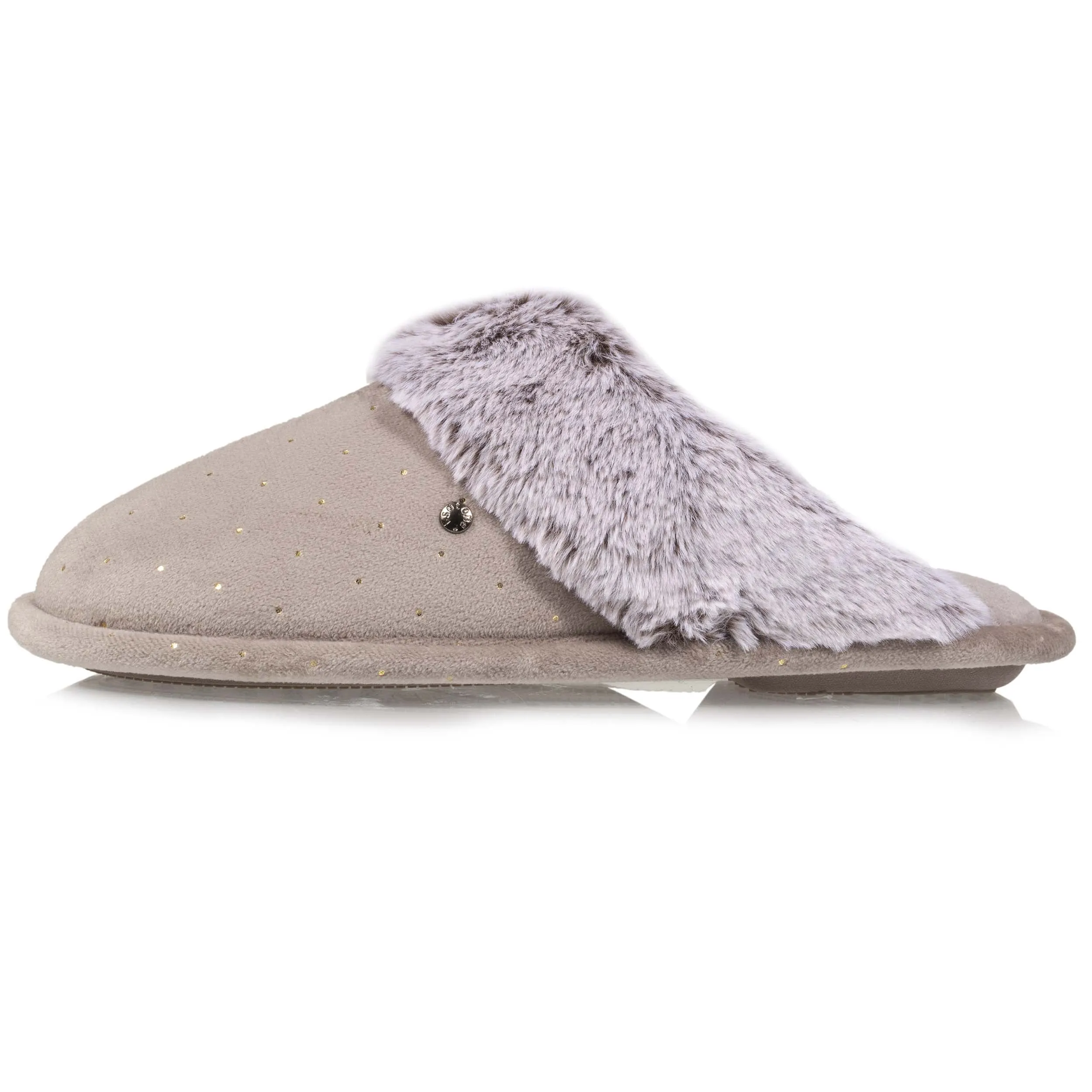 Chaussons mules Femme Pois Dorés Taupe