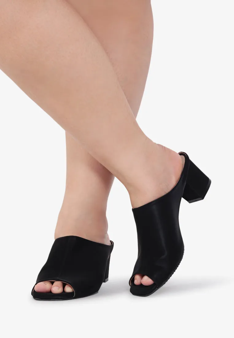 Cora Peeptoe Chucky Heel Mules - Black