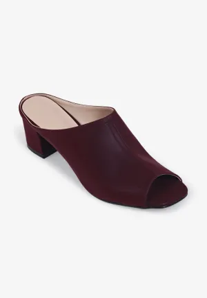 Cora Peeptoe Chucky Heel Mules - Burgundy