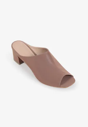 Cora Peeptoe Chucky Heel Mules - Nude