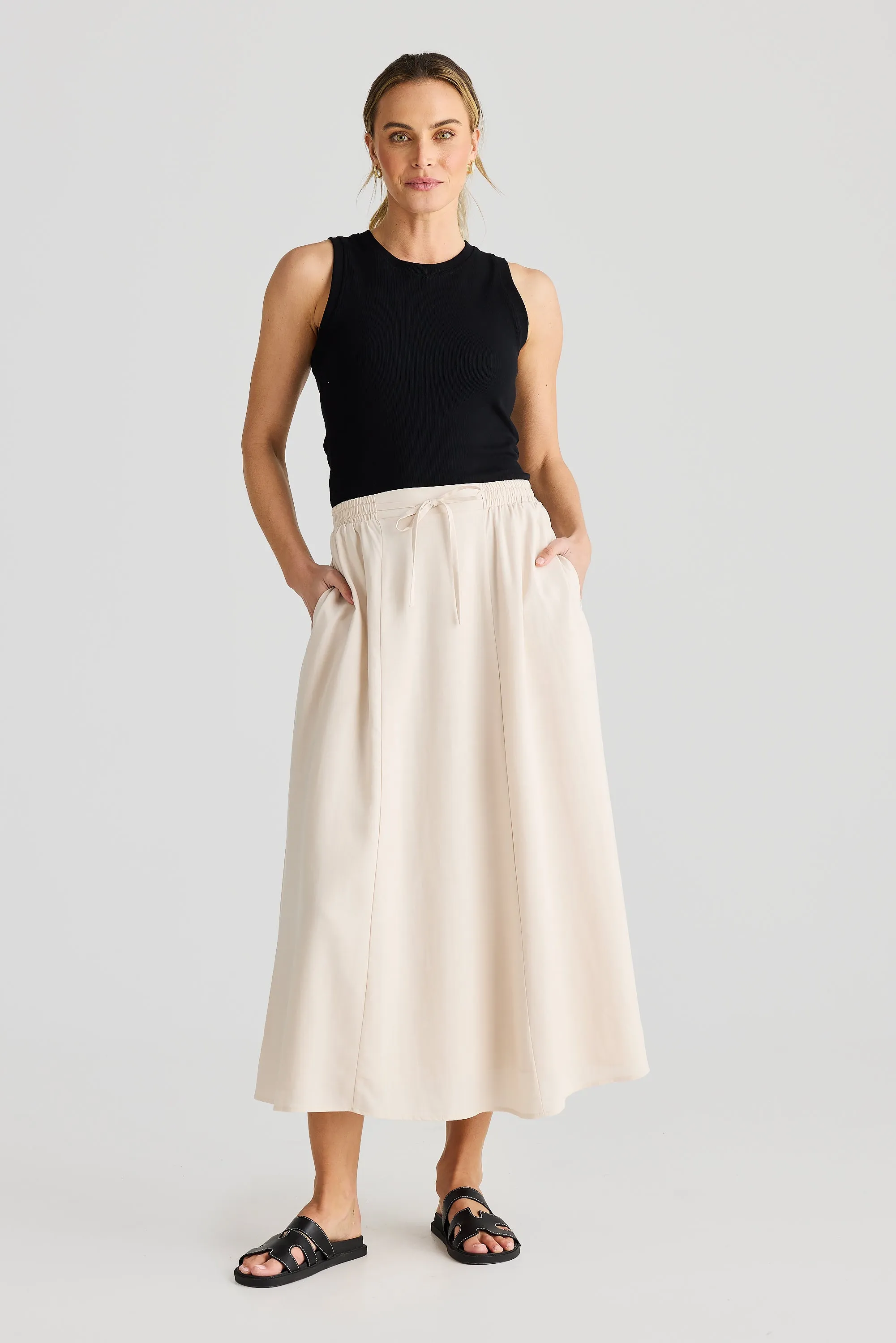 Core Drawstring Midi Skirt - Bone