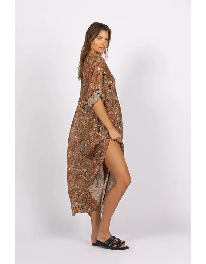 Damask Paisley Kaftan Dress Orange/Black