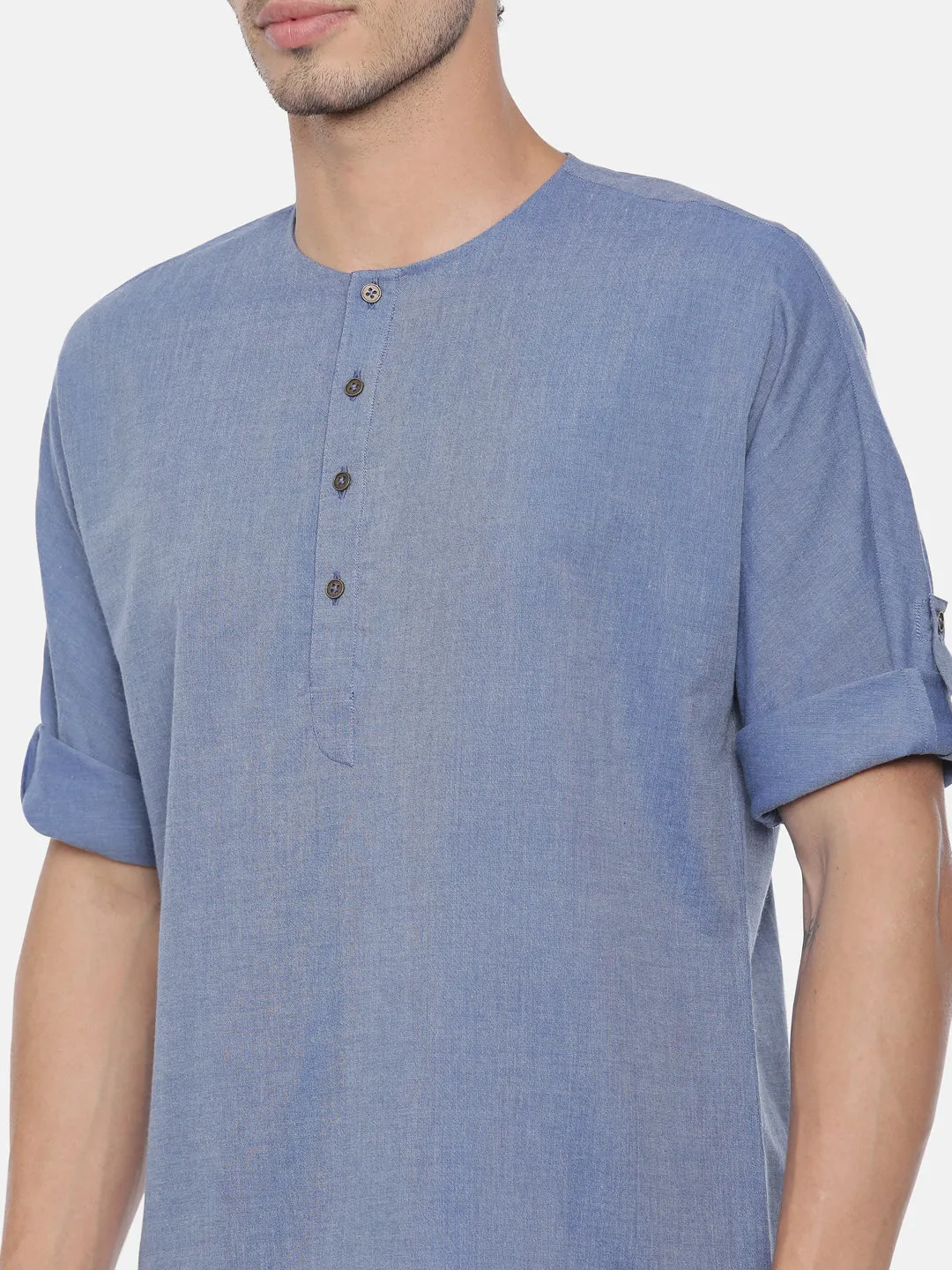 Denim Blue Cotton Short Kurta  - MMSK026