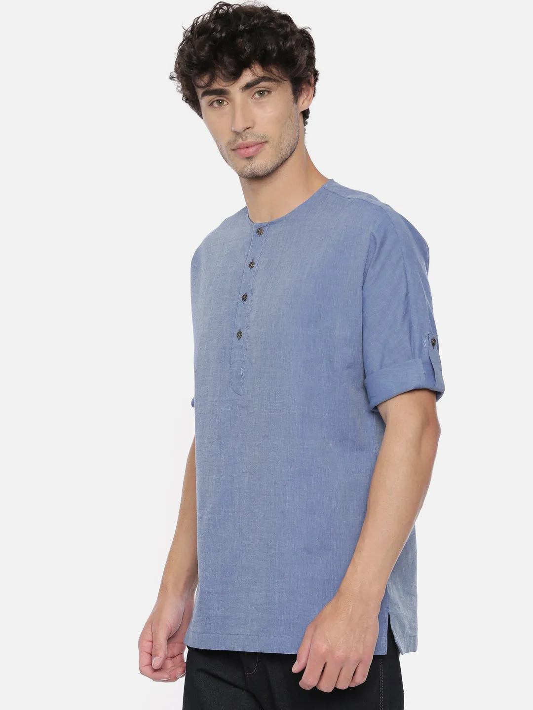 Denim Blue Cotton Short Kurta  - MMSK026