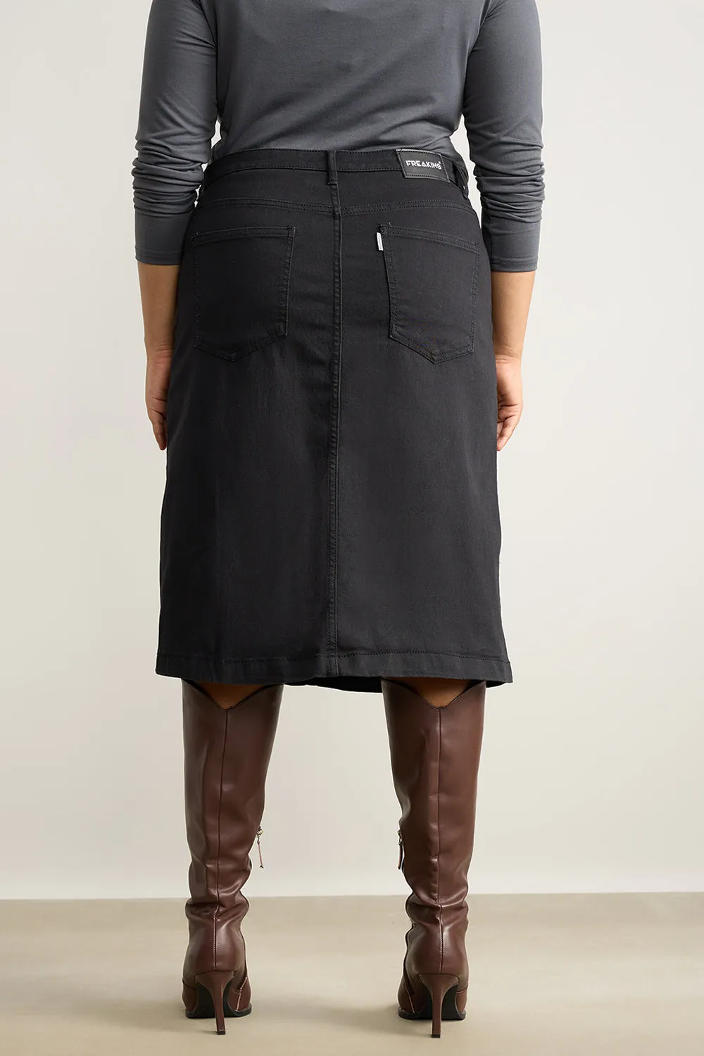 Denim Jet Black Curve Hug Skirt