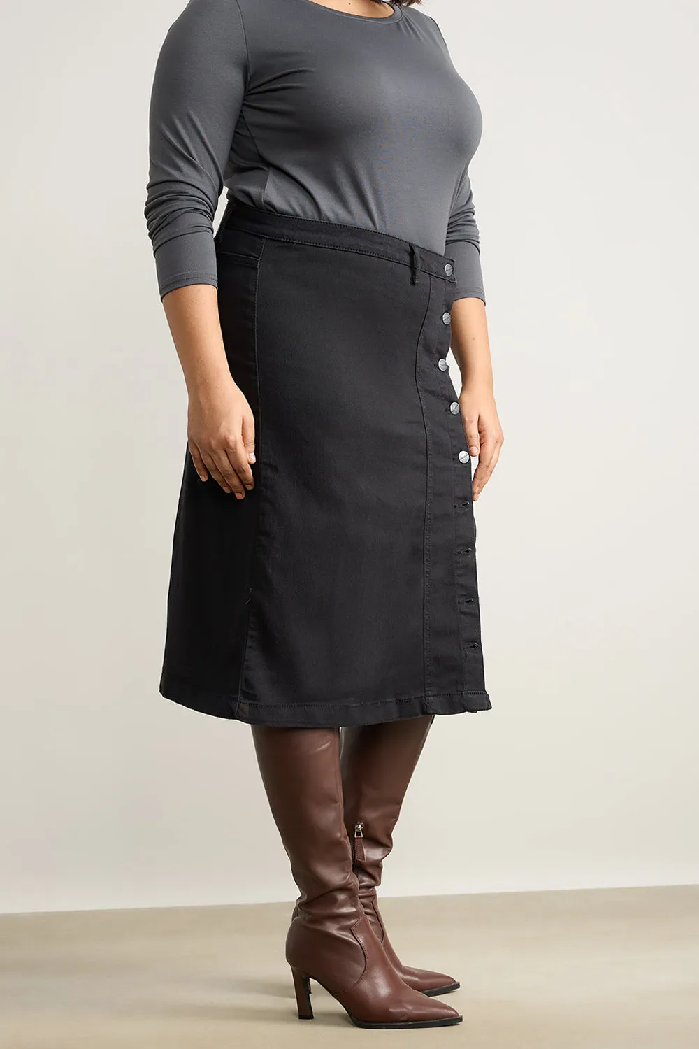 Denim Jet Black Curve Hug Skirt