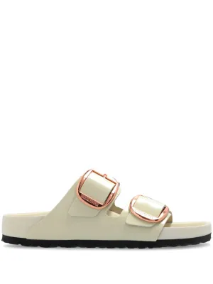 Ecru High-Shine Big Buckle Sandals