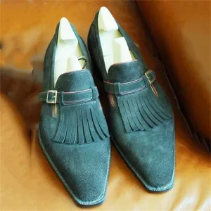 Faux Suede Buckle with Tassels Loafers Shoes