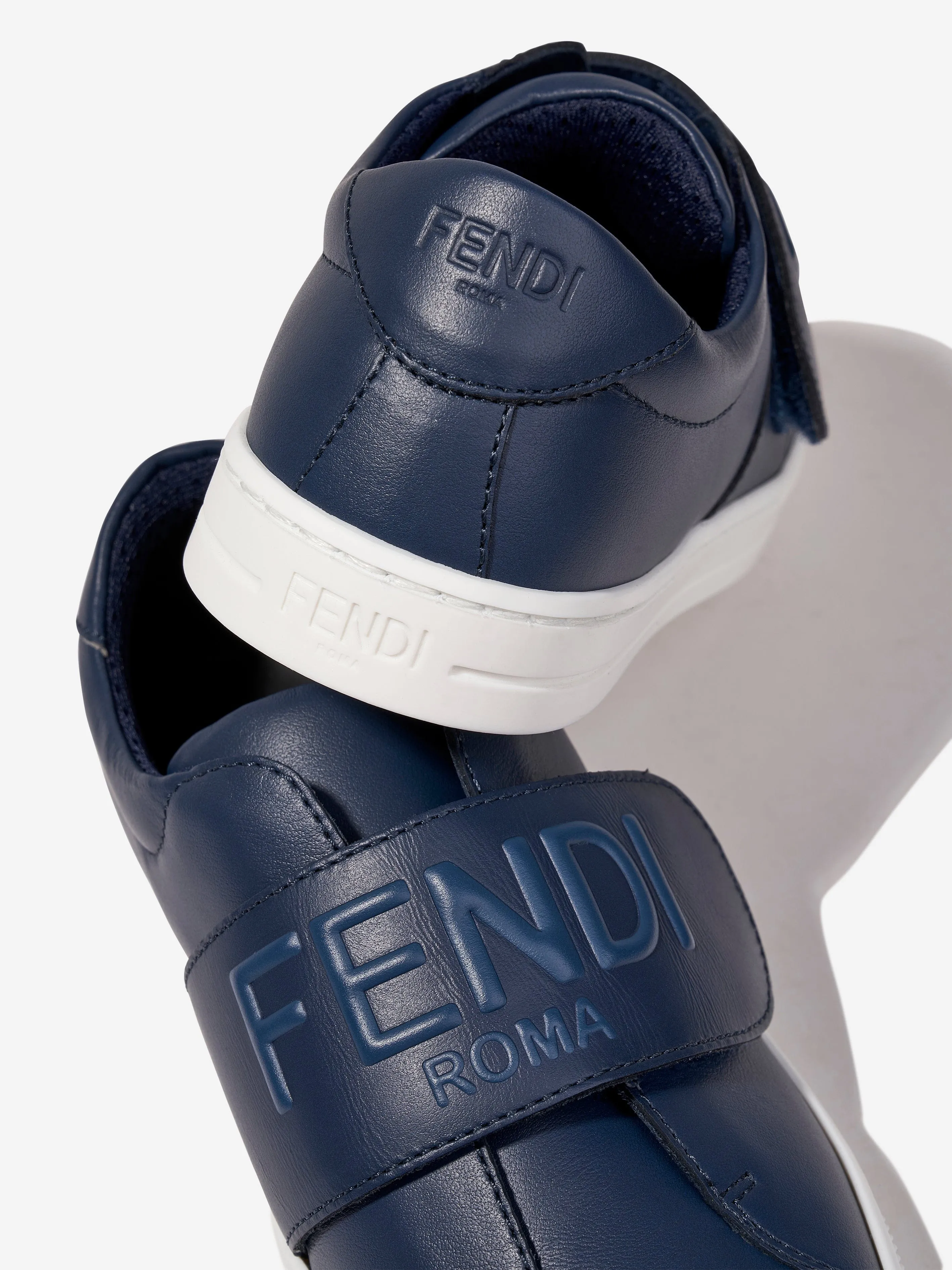 Fendi Kids Leather Logo Trainers in Navy