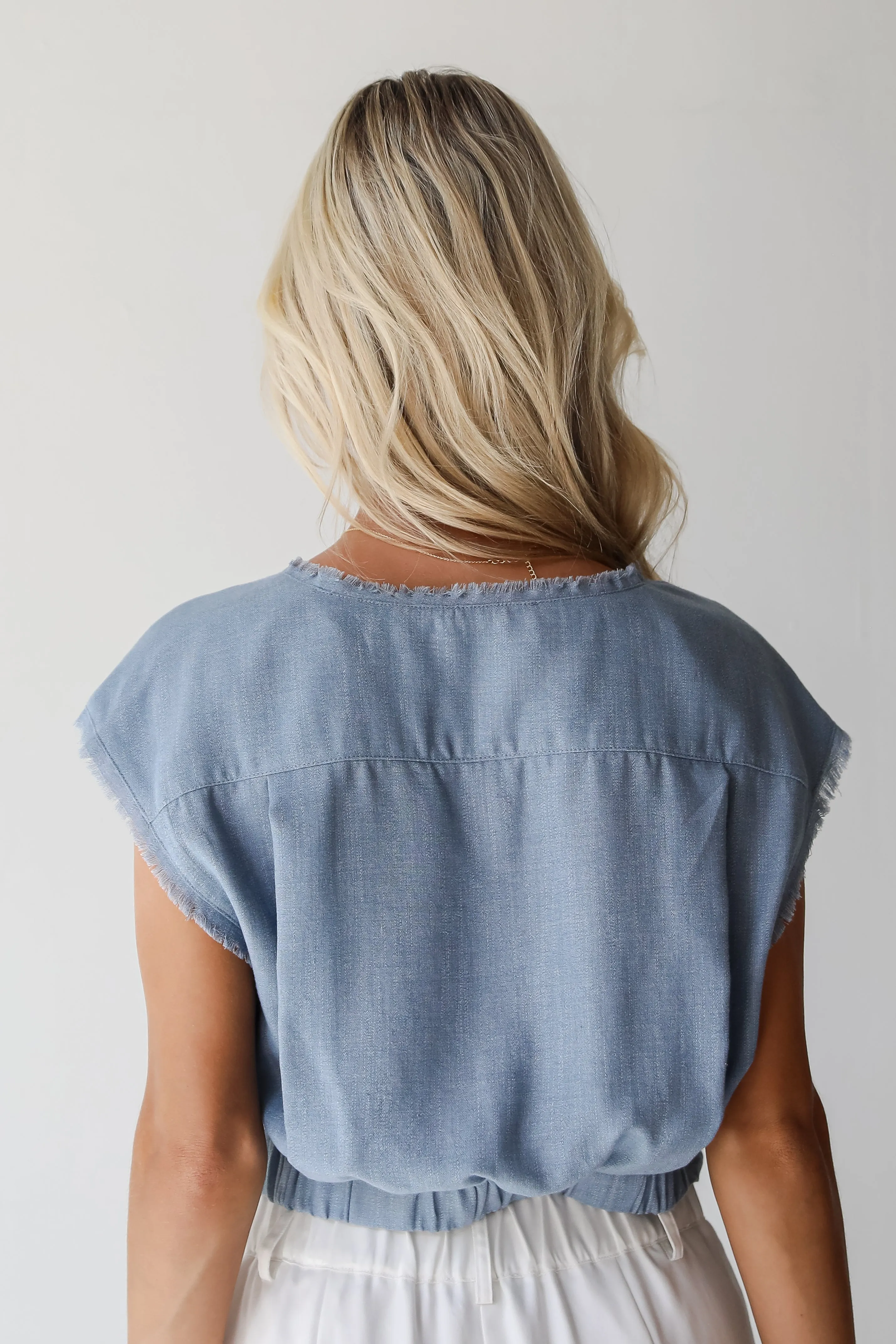 FINAL SALE - Sweet Position Denim Surplice Blouse