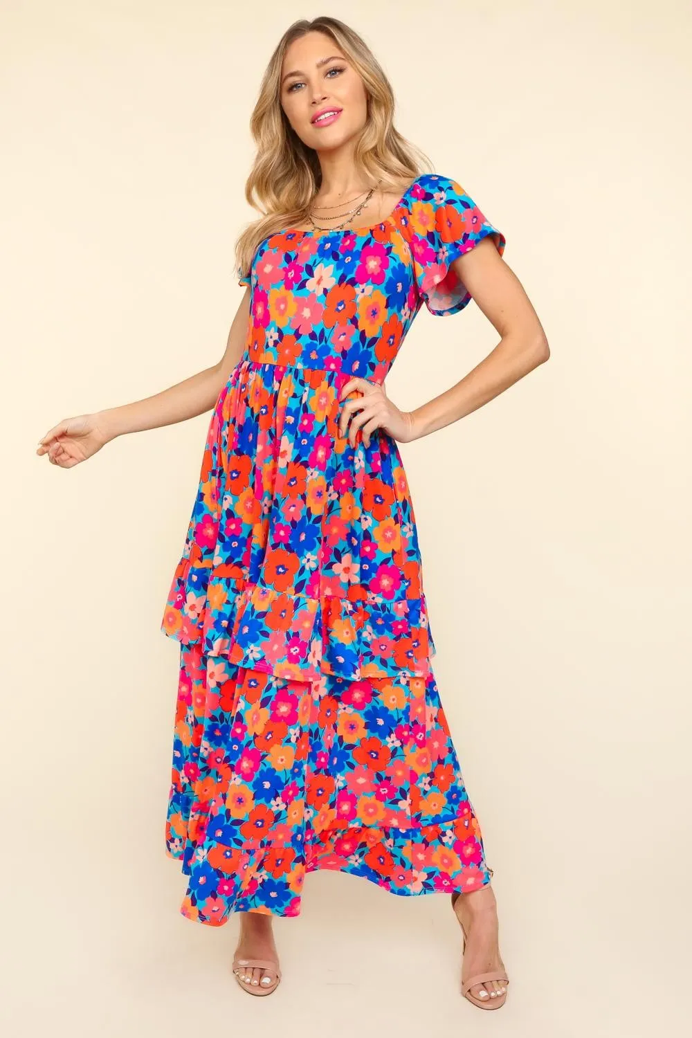 Floral Maxi Ruffled Dress with Side Pockets