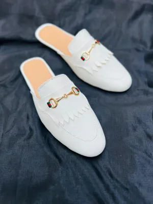 Formal Design Backless Slip On Mule Gold Buckle Loafers Shoes-JonasParamount