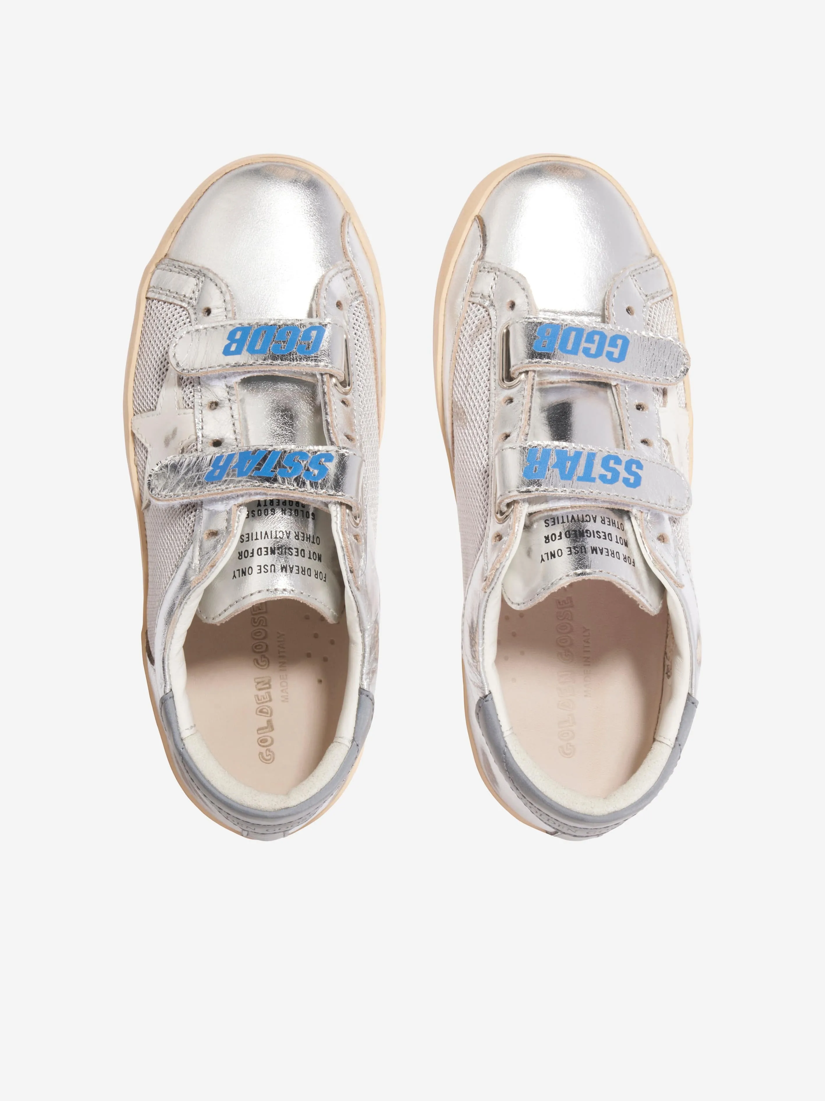 Golden Goose Kids Old School Leather And Net Star Trainers in Silver