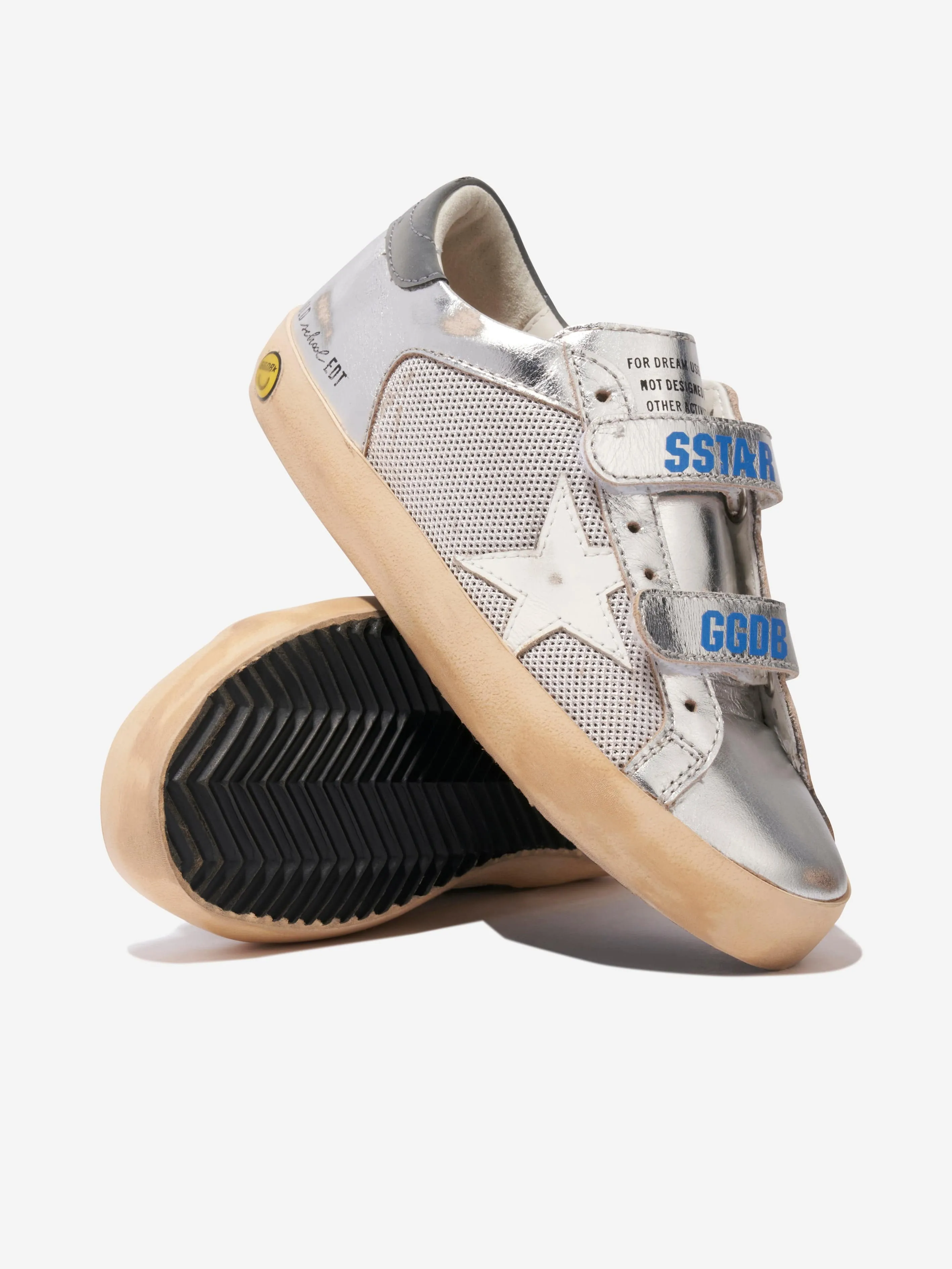 Golden Goose Kids Old School Leather And Net Star Trainers in Silver