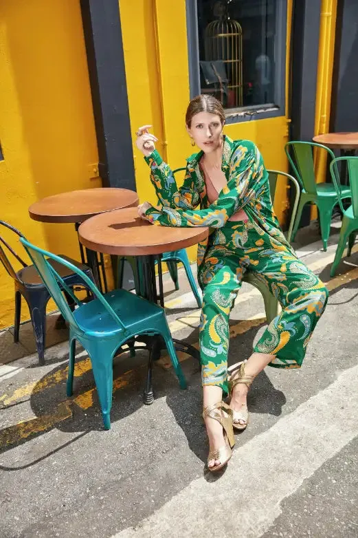 Green Paisley Shirt with Cropped Trousers