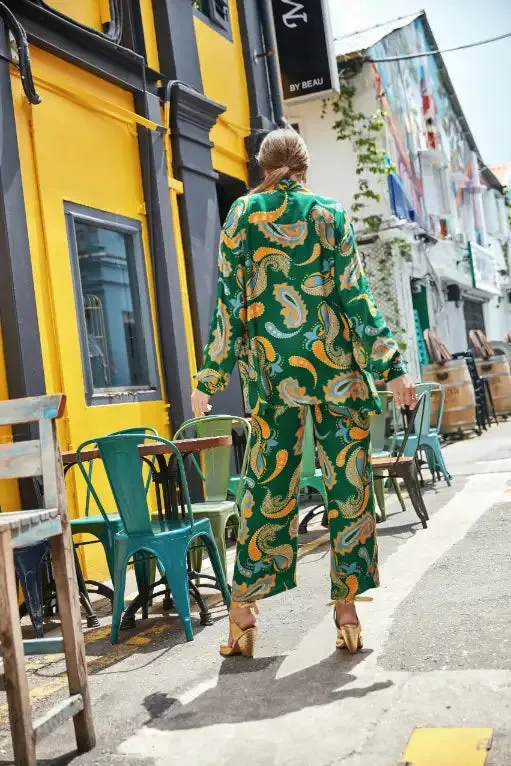 Green Paisley Shirt with Cropped Trousers