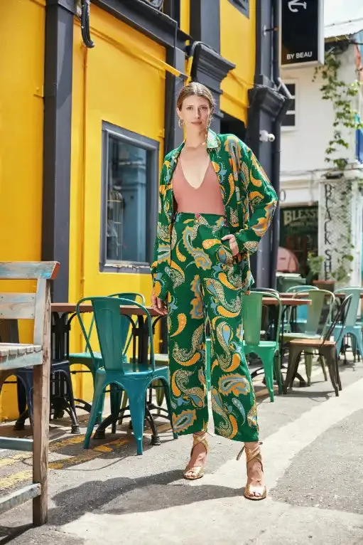 Green Paisley Shirt with Cropped Trousers