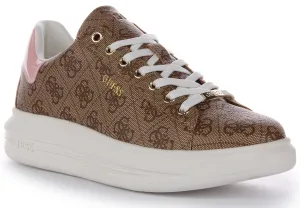 Guess Vibo 4G Trainers In Brown Pink For Women