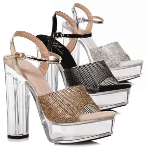 Larissa-675 Chunky Heel Rhinestone Sandals