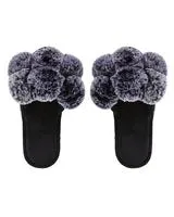 LUXE POMPOM OPEN TOE PLUSH SLIPPERS