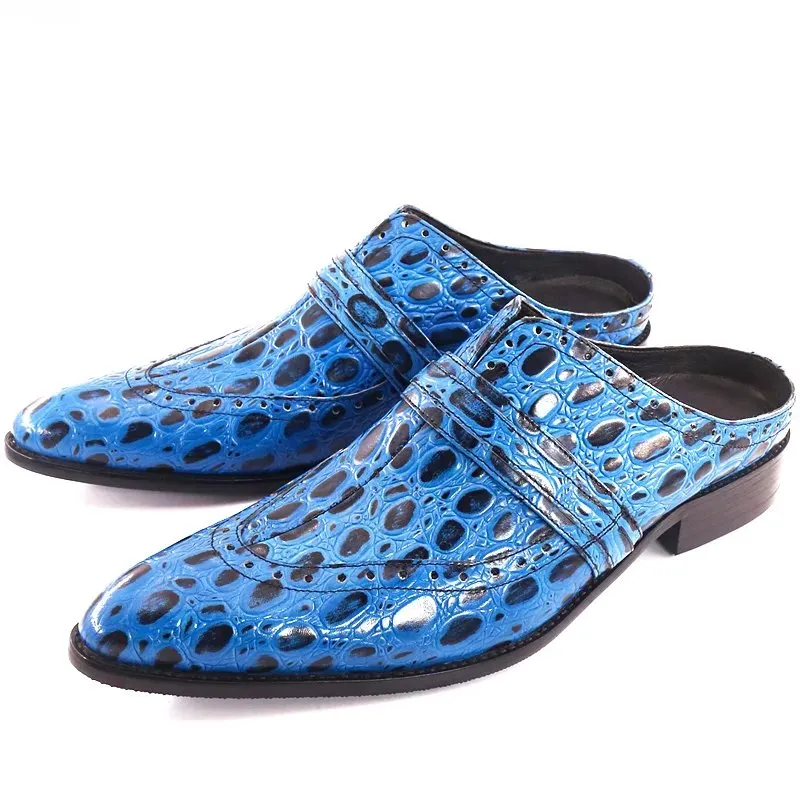 Luxury Blue Animal Print Mules Shoes