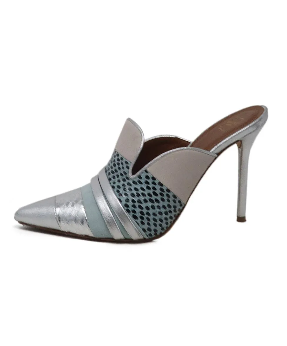 Malone Silver & Blue Metallic Mule Heels sz 7.5