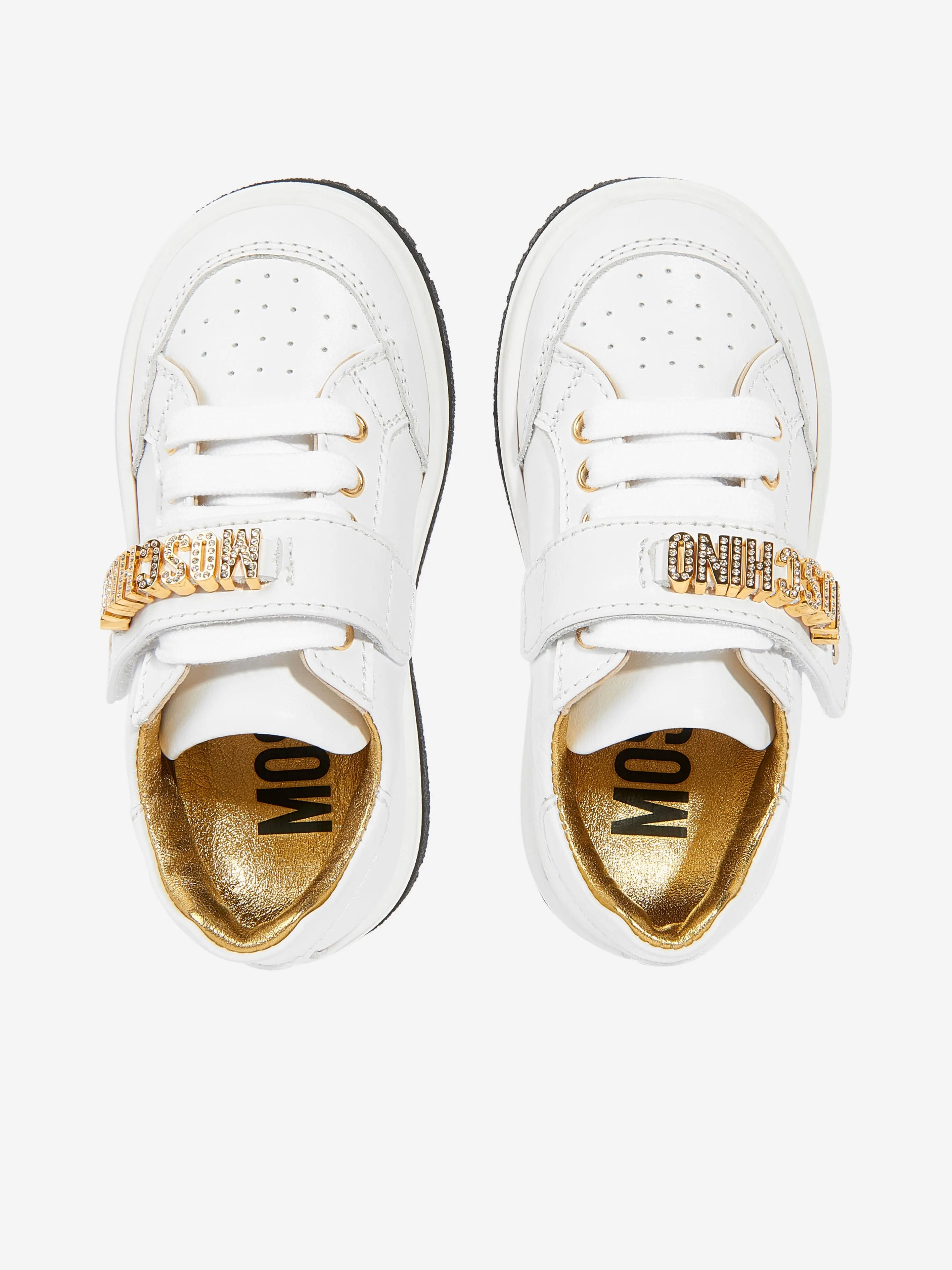 Moschino Girls Leather Logo Trainers in White