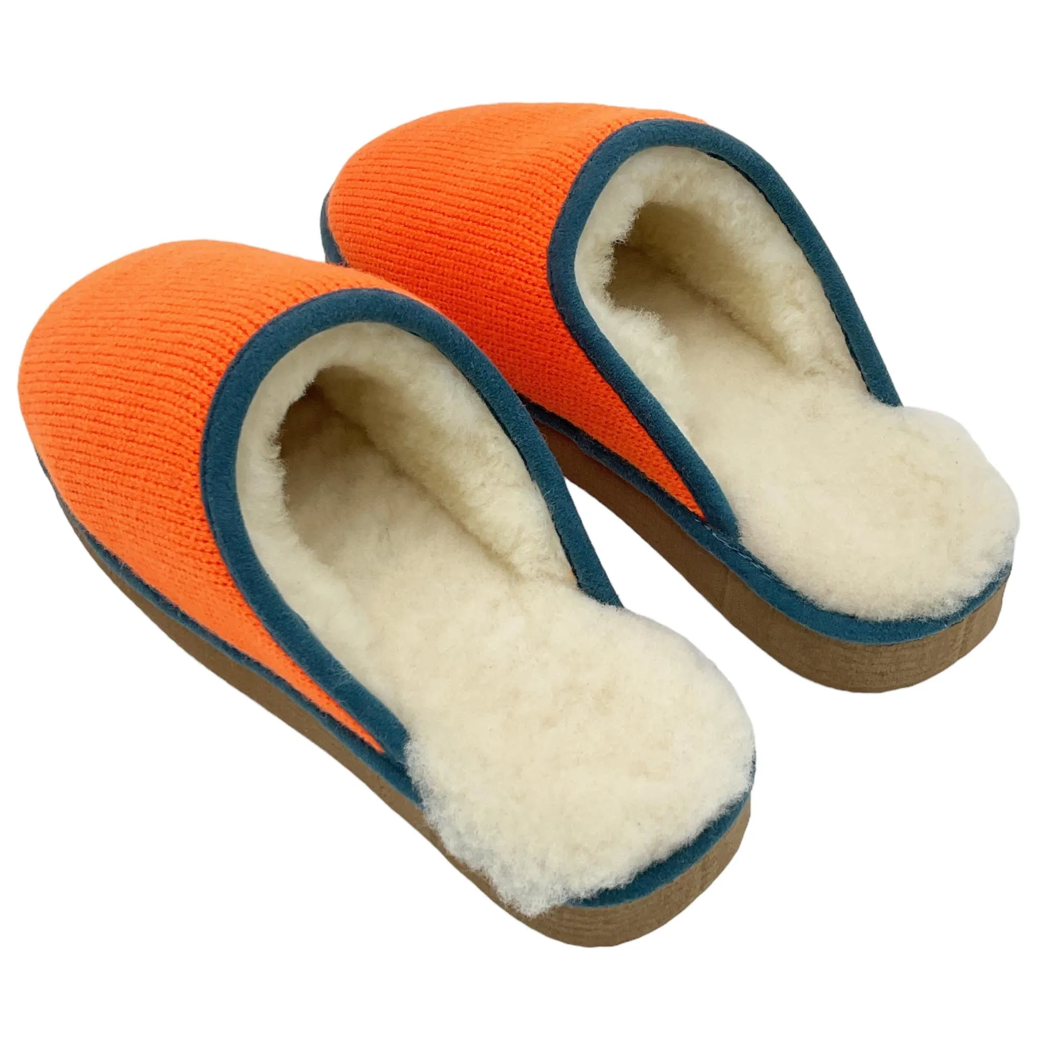 Neon Orange Lambswool & Sheepskin Slippers