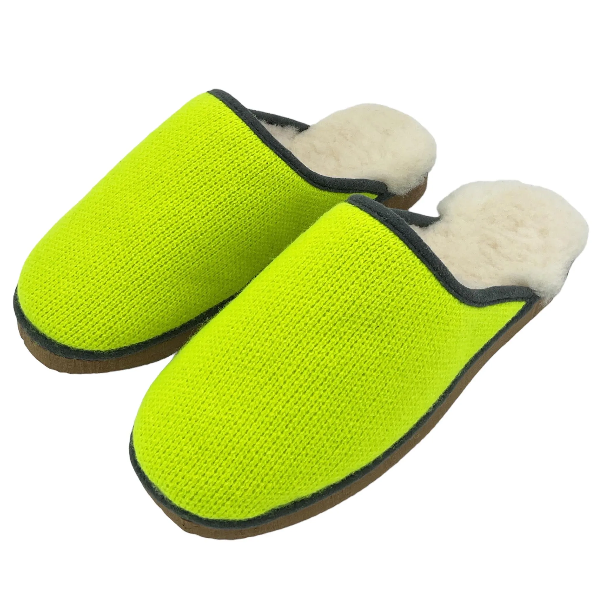 Neon Yellow Lambswool & Sheepskin Slippers