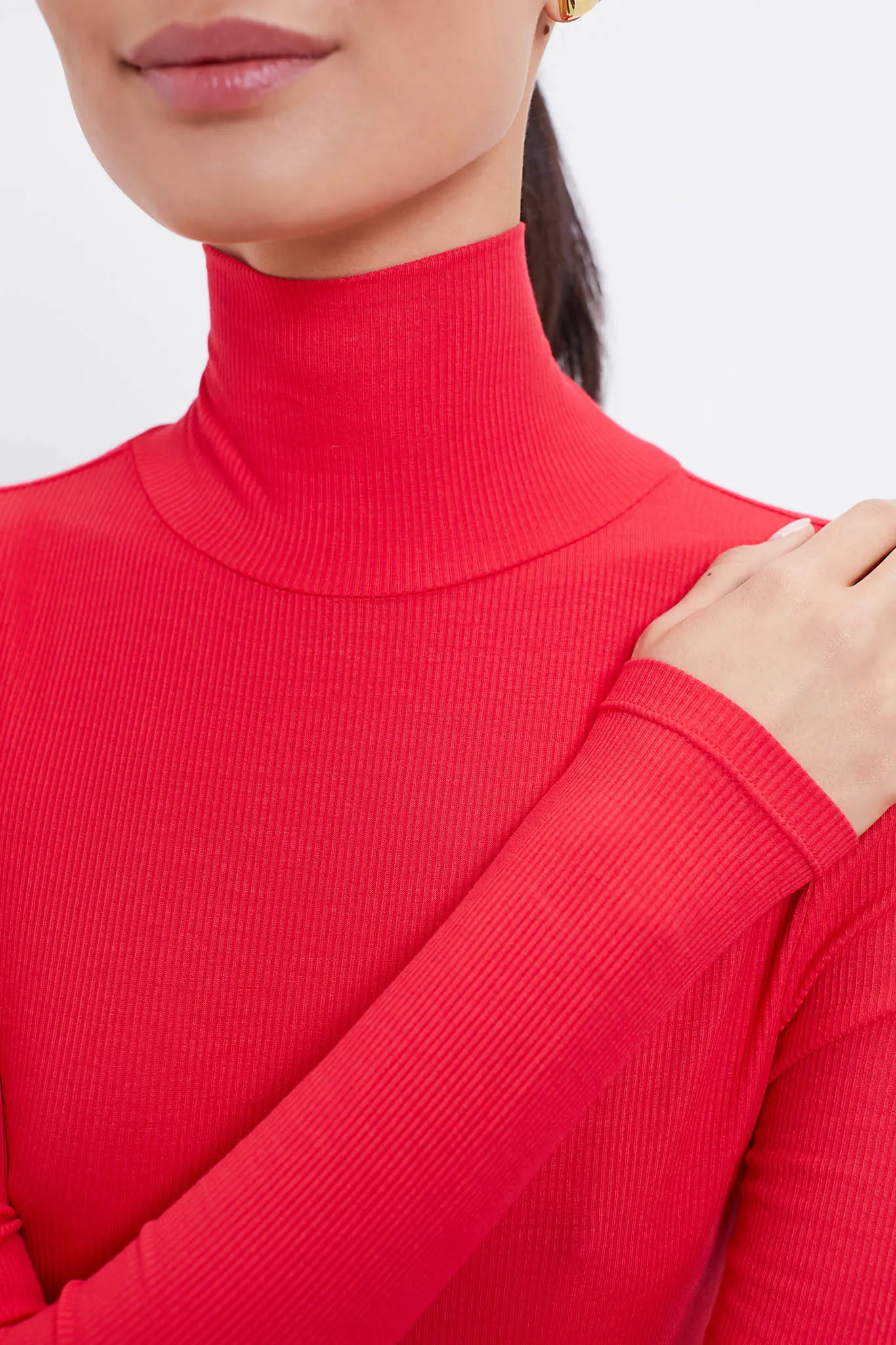 Red Lightweight Ribbed Turtleneck