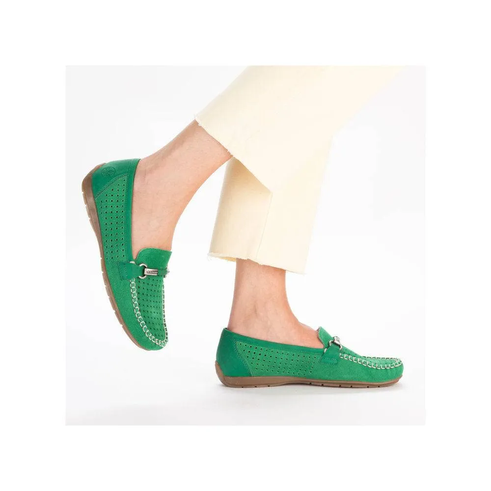 Rieker 40253-54 Ladies Green Leather Slip On Loafers