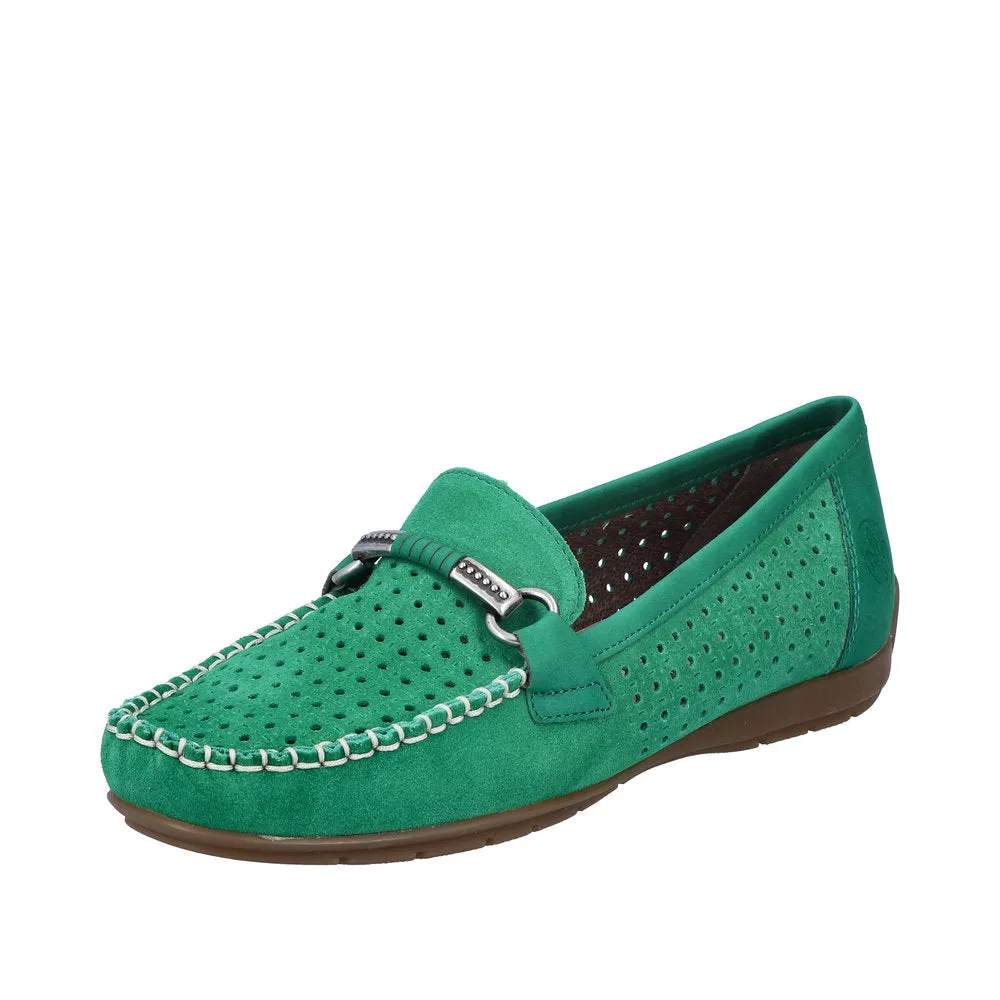 Rieker 40253-54 Ladies Green Leather Slip On Loafers