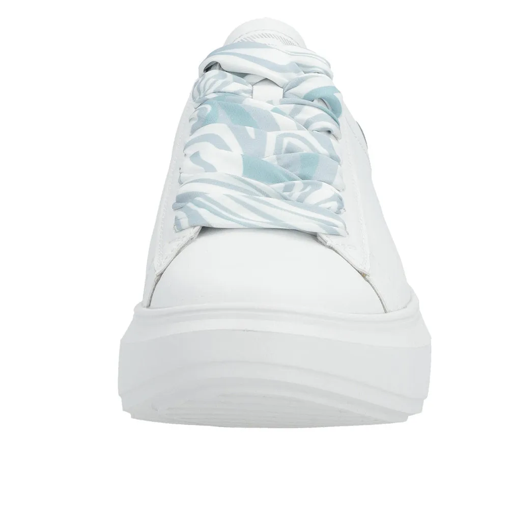 Rieker W1201-81 Adelia Ladies White & Light Blue Leather Lace Up Trainers