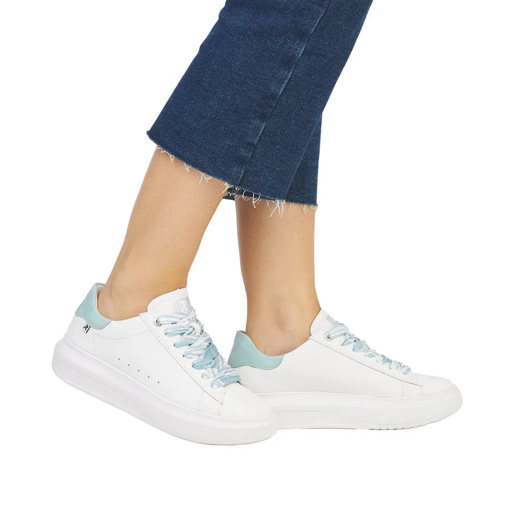 Rieker W1201-81 Adelia Ladies White & Light Blue Leather Lace Up Trainers