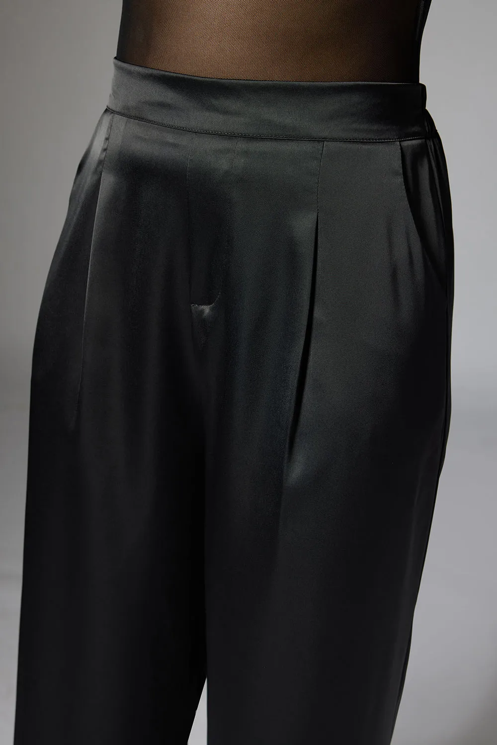 Shadow Black Satin Straight Korean Pants