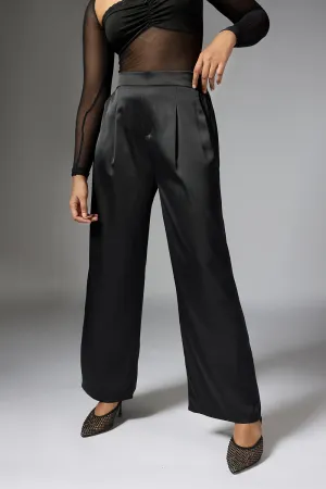 Shadow Black Satin Straight Korean Pants